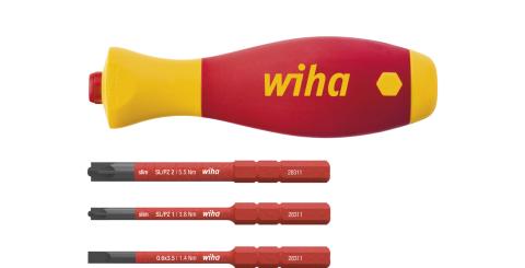 Wiha Rękojeść SoftFinish slimVario® electric wraz z zestawem bitów 4-cz. z bitami slimBit w blistrze (43449)
