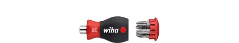 Wiha Magnetyczny wkrętak z magazynkiem bitów Pozidriv, Phillips z 6 bitami, Stubby 1/4” w opakowaniu kartonowym (33741)
